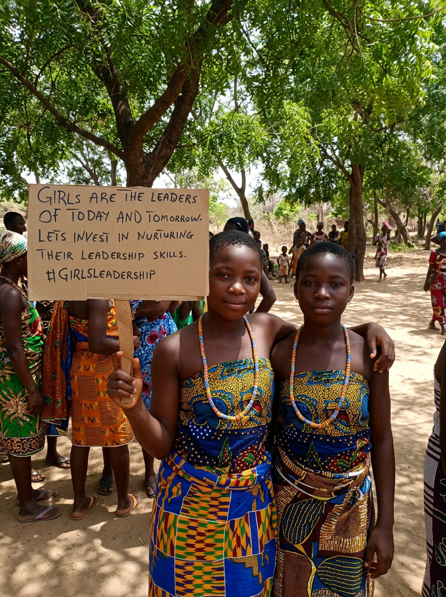 Girls holding leadership sign